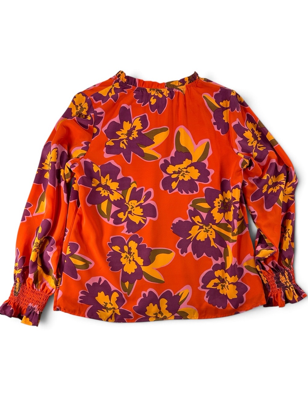 Women's Mascomoda Orange And Purple M Floral V-Neck Long Sleeve Blouse - Picture 9 of 10